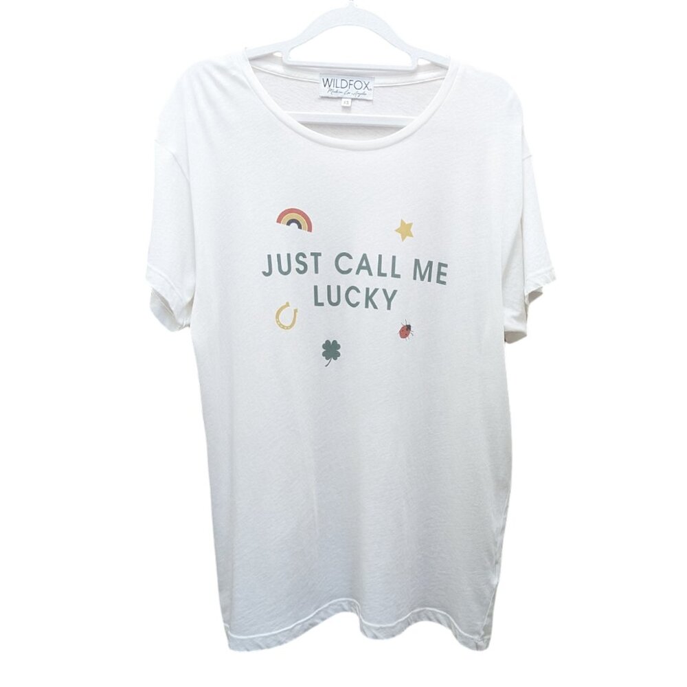 New Wildfox 'Just Call Me Lucky' Oversized Loose Tee T-Shirt Size XS